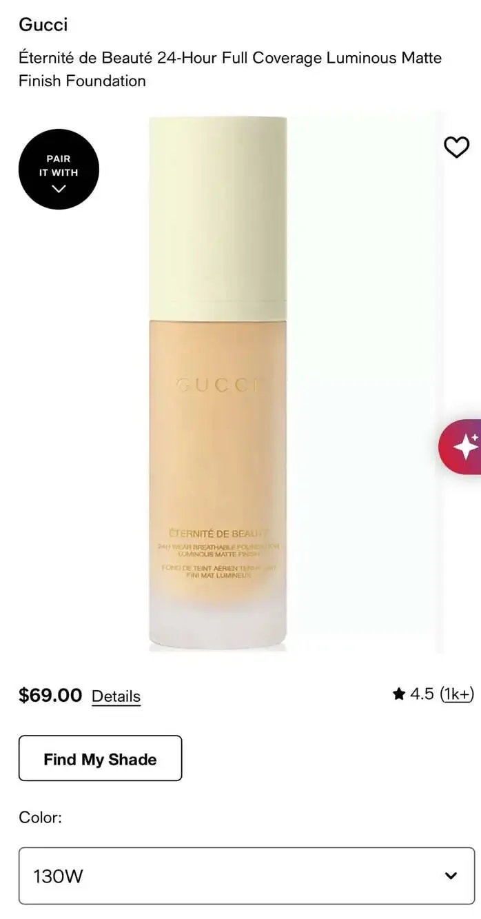 Gucci Éternité de Beauté 24HR Breathable Luminous Matte Finish Foundation 130W